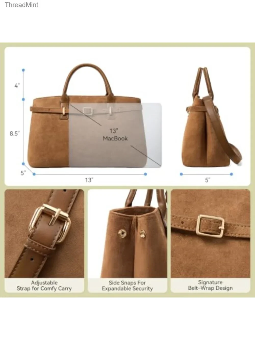 Vegan Leather Satchel Bag for Women Structured Work Tote Handbag